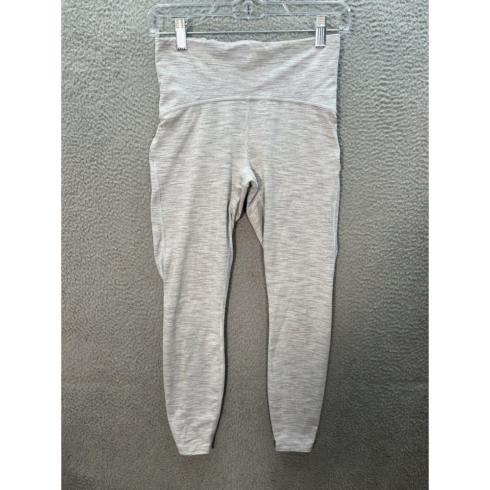 Lululemon‎ Leggings Womens 6 Gray White Striped Wunder Under Yoga Jogging Gym *